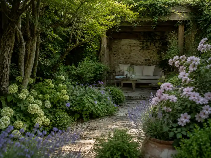 Green garden surrounding a modern residence