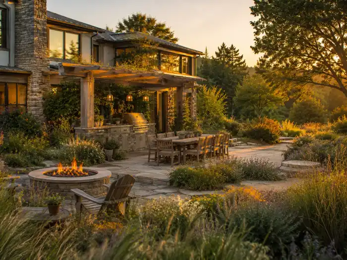 Modern landscaped courtyard and home